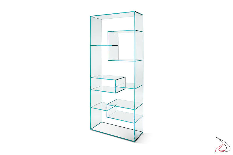 Libreria di design bifacciale in vetro trasparente da soggiorno