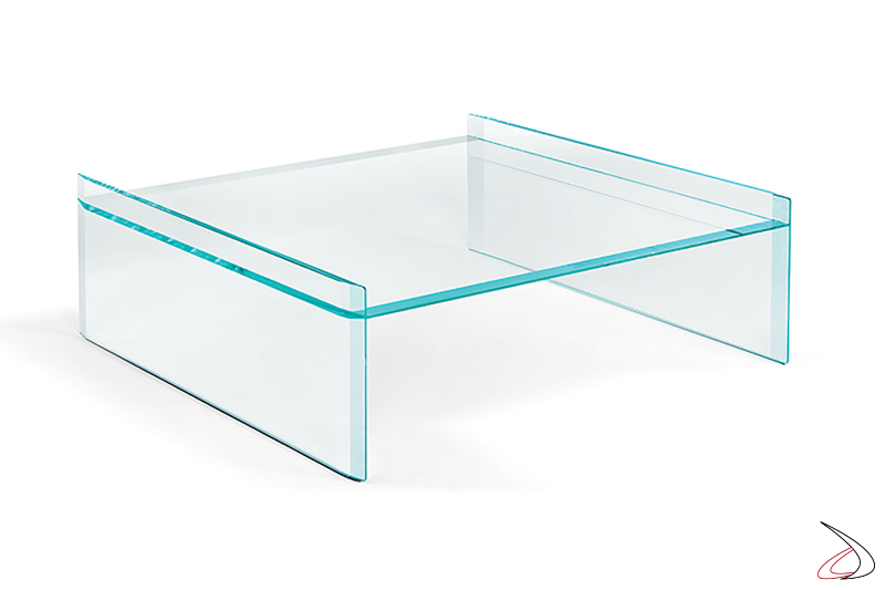 Tavolino basso a ponte quadrato in vetro trasparente
