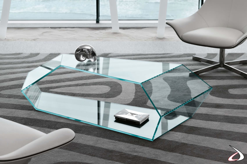 Tavolino basso in vetro trasparente di design da salotto