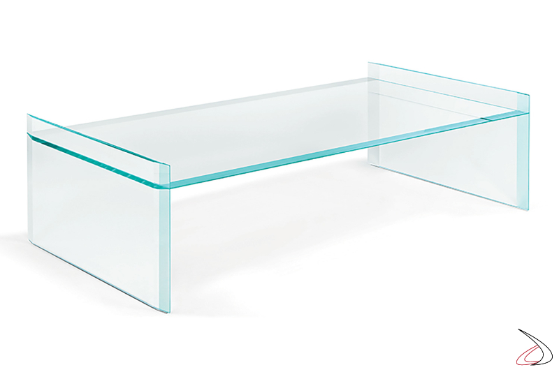 Tavolino basso rettangolare in vetro trasparente bisellato