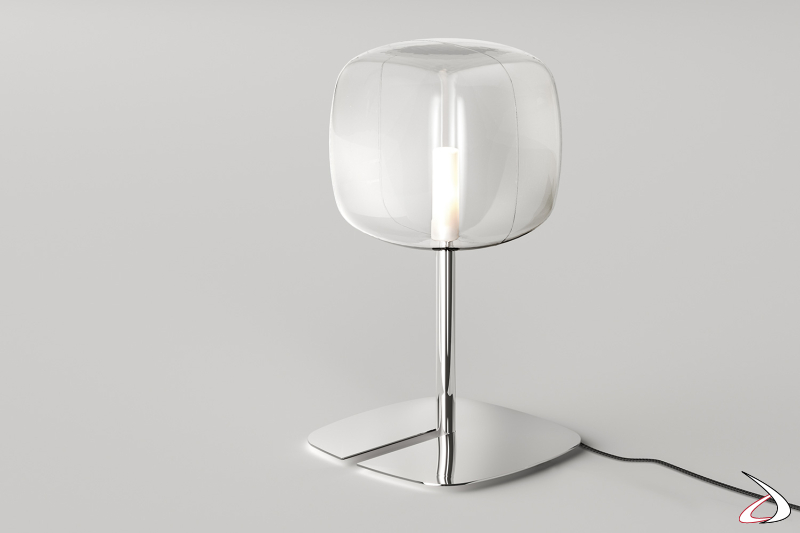 Lampada di design da tavolo con cubo in vetro soffiato