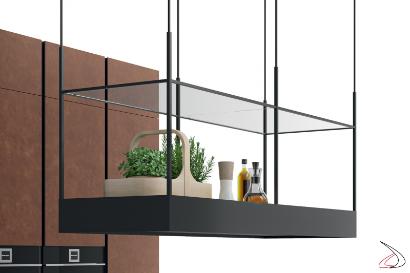 Cucina di design su misura con cappa di design a soffitto