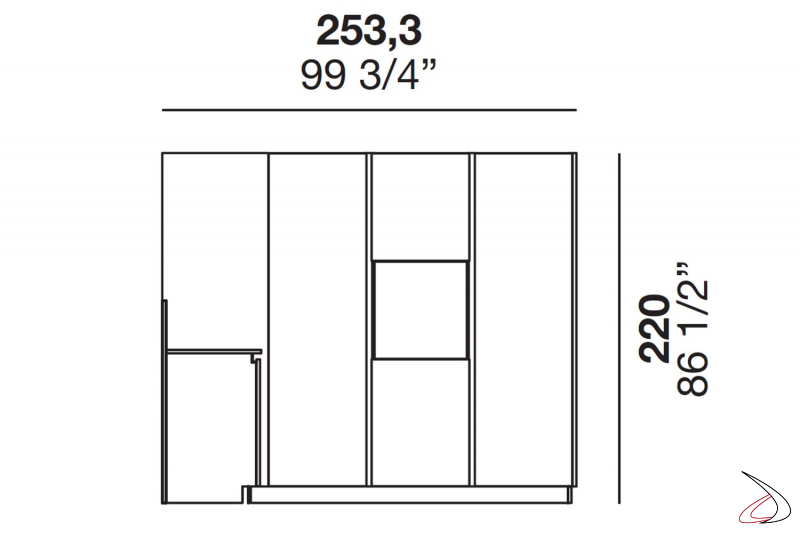 Measurements of a designer kitchen in fenix laminate with tall units