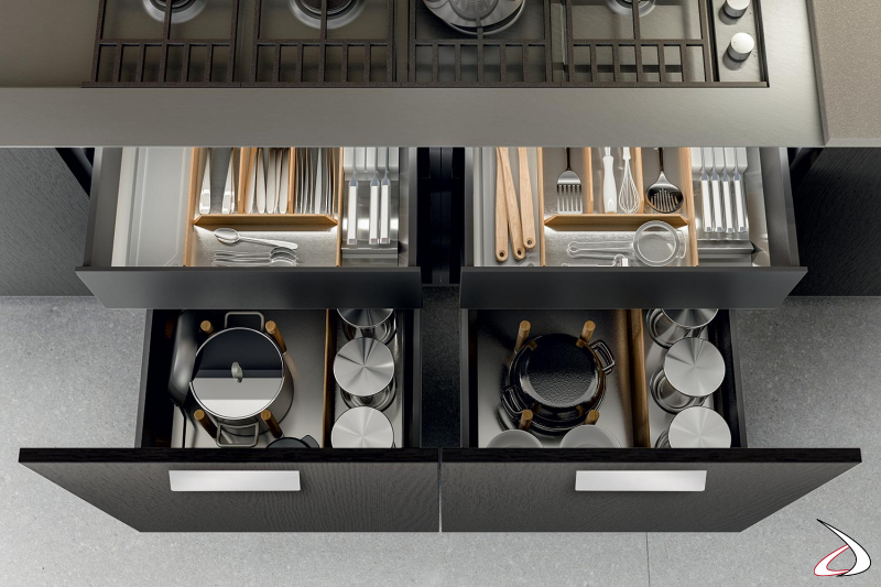 Fitted kitchen with cutlery rack