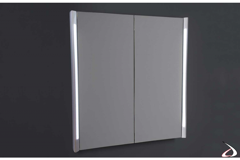 Specchio di design contenitore a due ante con luce led