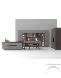 Cocina de diseño con isla central y mesa de comedor adyacente