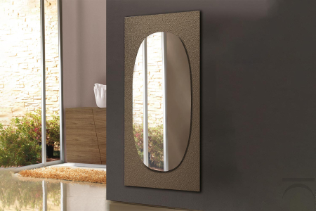 Specchio alto ovale di design da soggiorno con cornice in vetro cotto forgiato bronzo