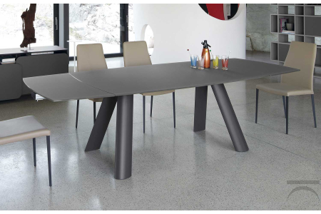 Tavolo di design allungabile in cristallo grigio opaco acidato