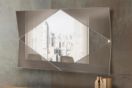 Specchio curvo da parete di design a rombo con cornice a specchio bronzato