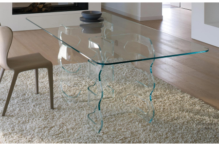 Tavolo ellittico di design in cristallo trasparente