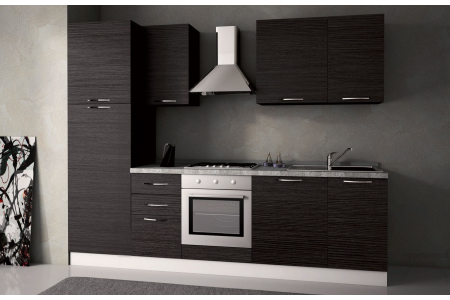 Cucina bloccata lineare in legno con elettrodomestici