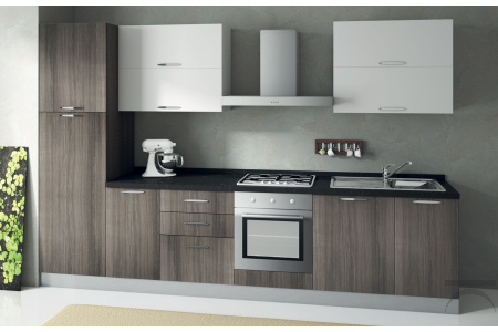 Cucina di design in legno con pensili a ribalta