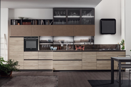 Cocina modular moderna con apertura de garganta y estante de especias equipado