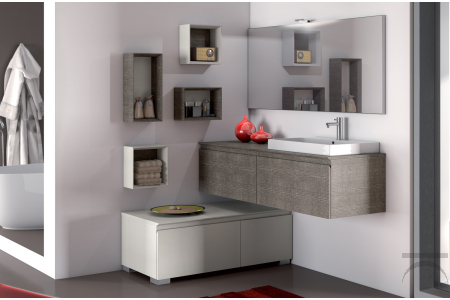 Mobile bagno moderno ad angolo con pensili e specchiera
