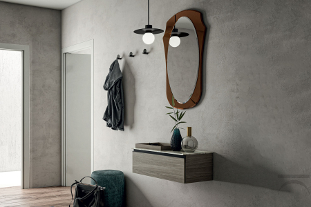 Mobile ingresso sospeso, minimal con cassetto, specchiera e appendini