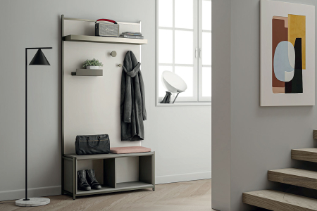 Mobile ingresso con panca porta scarpe, mensole e appendini