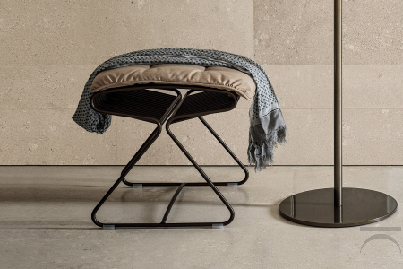 Pouf di design da soggiorno con gambe a slitta e cuscino imbottito