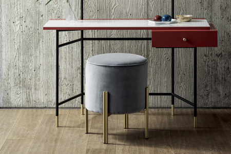 Pouf rotondo moderno con gambe in acciaio per toeletta trucco