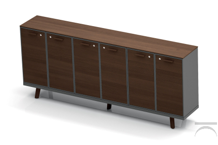 Credenza ufficio alta con 6 ante in legno impiallacciato tabacco