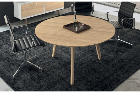 Tavolo rotondo da ufficio in legno rovere naturale per riunioni