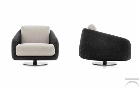Poltrona girevole di design con seduta profonda in tessuto bicolore