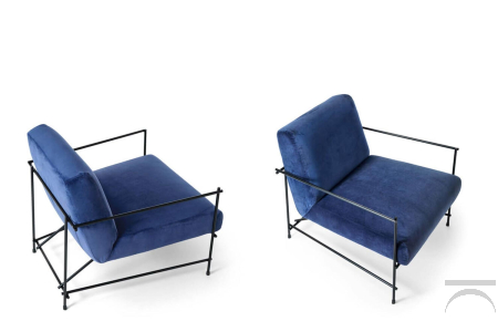 Poltrone design da salotto con struttura in tondino di metallo e seduta imbottita