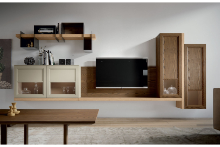 Parete attrezza dal design urban chic in legno massello