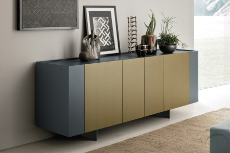 Credenza di design da soggiorno in laccato opaco bicolore con fianchi apribili