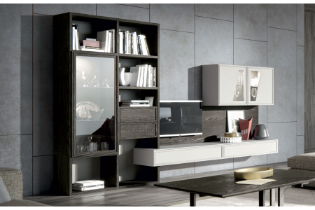 Mobile soggiorno in legno massello con libreria