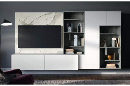 Soggiorno sospeso moderno con schiena attrezzata porta tv
