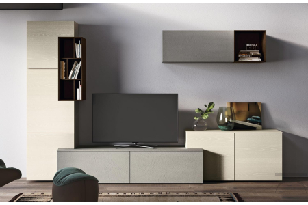Parete soggiorno moderna modulare e componibile in legno