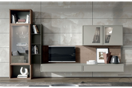 Soggiorno a terra di design in legno massello con vetrina