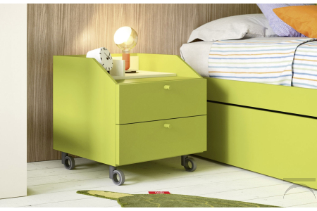 Comodino moderno su ruote a due cassetti per cameretta bambini
