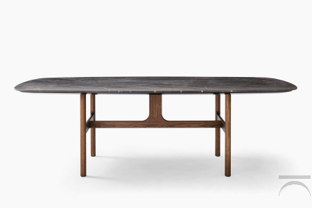 Tavolo fisso a botte di design in marmo con gambe in legno massello