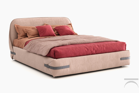 Letto imbottito di design con testata a mezza luna