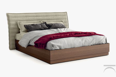 Letto matrimoniale contenitore in legno con testiera imbottita