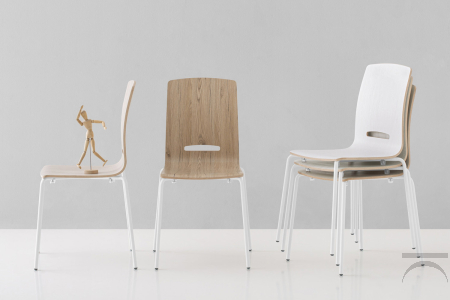 Sedia economica moderna da cucina con gambe bianche e seduta in laminato