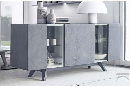 Modern Sideboard with hand-decorated glass doors