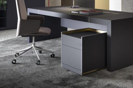 Cassettiera ufficio di design su ruote con profili in alluminio in finitura bronzo