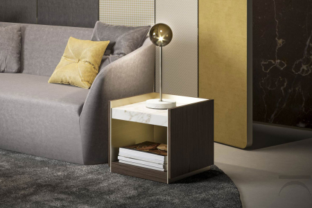 Mesa baja de madera con tapa de mármol para la sala de espera de una oficina