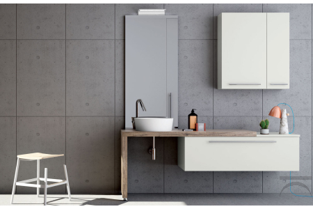 Arredo bagno moderno in legno con lavabo a ciotola