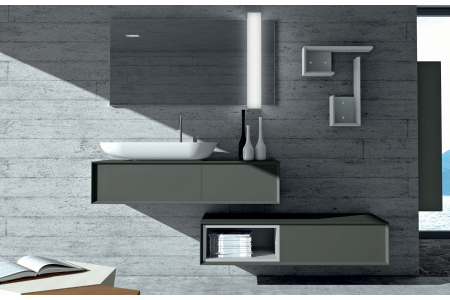 Arredo bagno sospeso con cassetti e vano a giorno