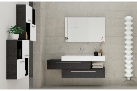 Bagno moderno sospeso con pensili e lavabo soprapiano
