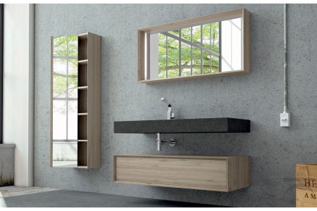 Bagno in legno di design con lavabo in gres