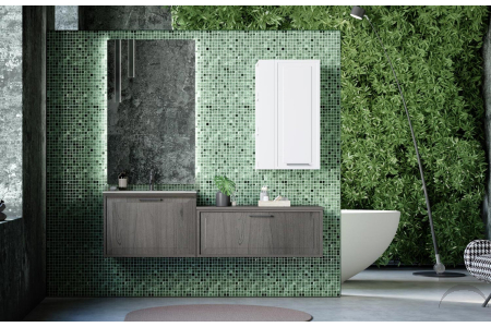 Bagno classico moderno sospeso con specchiera retroilluminata a led