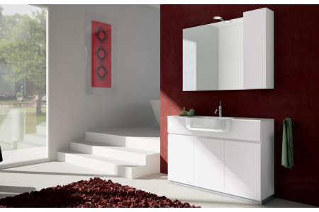 Mobile bagno a terra in legno completo di pensile e specchiera