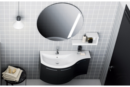 Bagno sagomato sospeso con specchiera rotonda