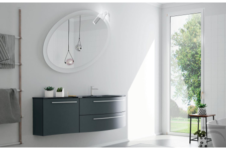 Mobile bagno curvo moderno con top in vetro