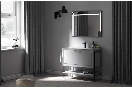 Mobile bagno piccolo bianco classico moderno con gambe in metallo con porta salviette
