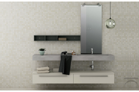 Bagno sospeso moderno con top scatolato in neolith